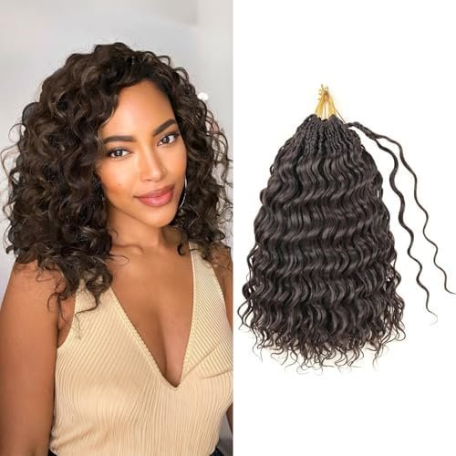 Pre looped Wave Crochet Hair 8 Packs 12 Inch Brown Synthetic Pre Twisted Braids Hair Boho Deep Wave Short Curly Crochet Hair for Black Women (12 Inch, 4#)