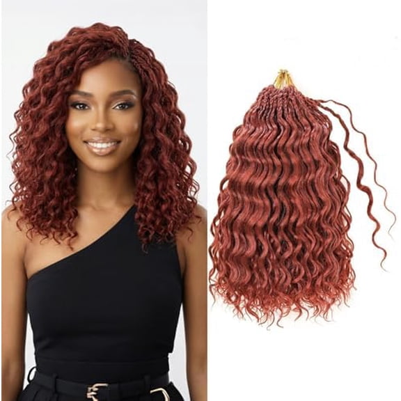 Pre looped Wave Crochet Hair 8 Packs 12 Inch Ginger Red Synthetic Pre Twisted Braids Hair Boho Deep Wave Short Curly Crochet Hair for Black Women (12 Inch, 350#)