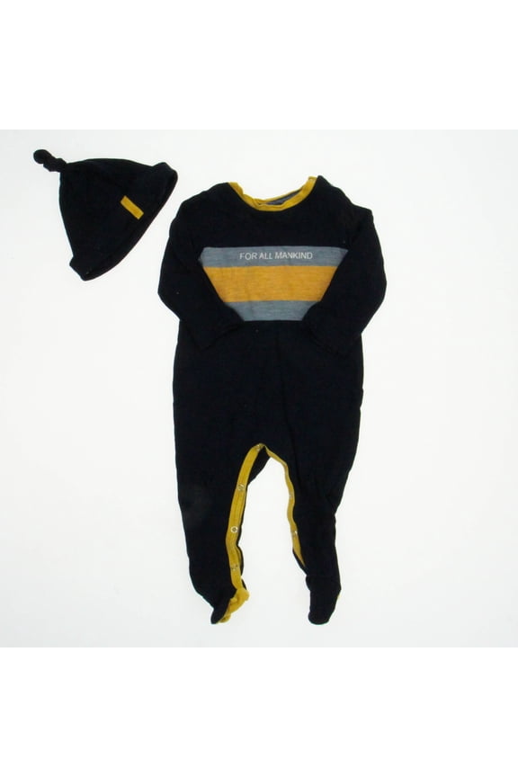 Pre-Owned 7 for all Mankind Boys Blue | Grey | Yellow Long Sleeve Outfit size: 3-6 Months (Excellent)