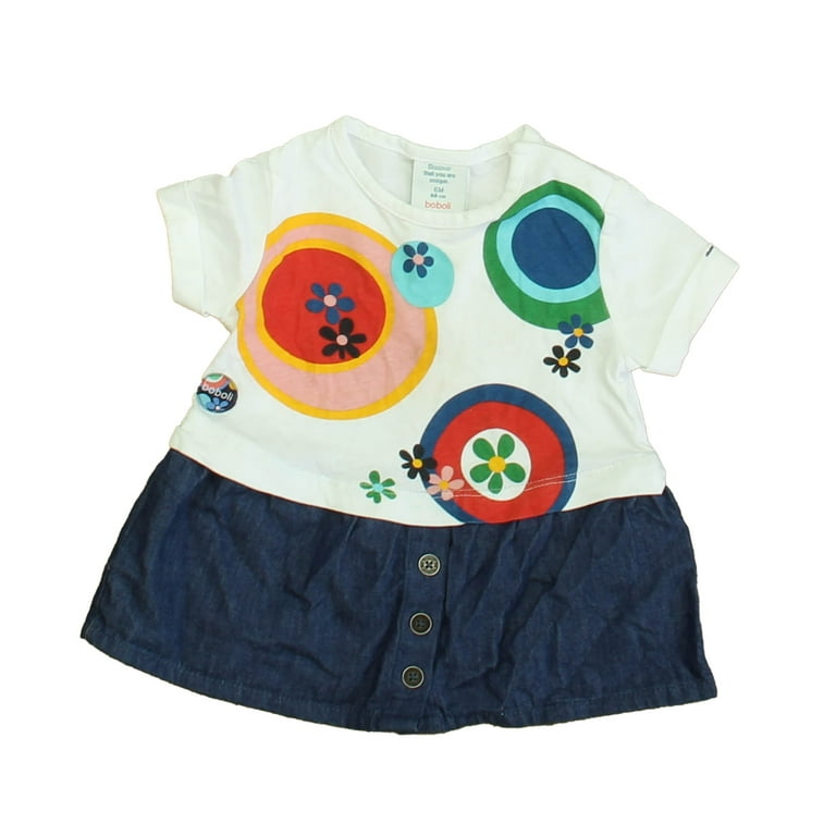 Pre-Owned Boboli Girls White Red Blue Dress size: Months