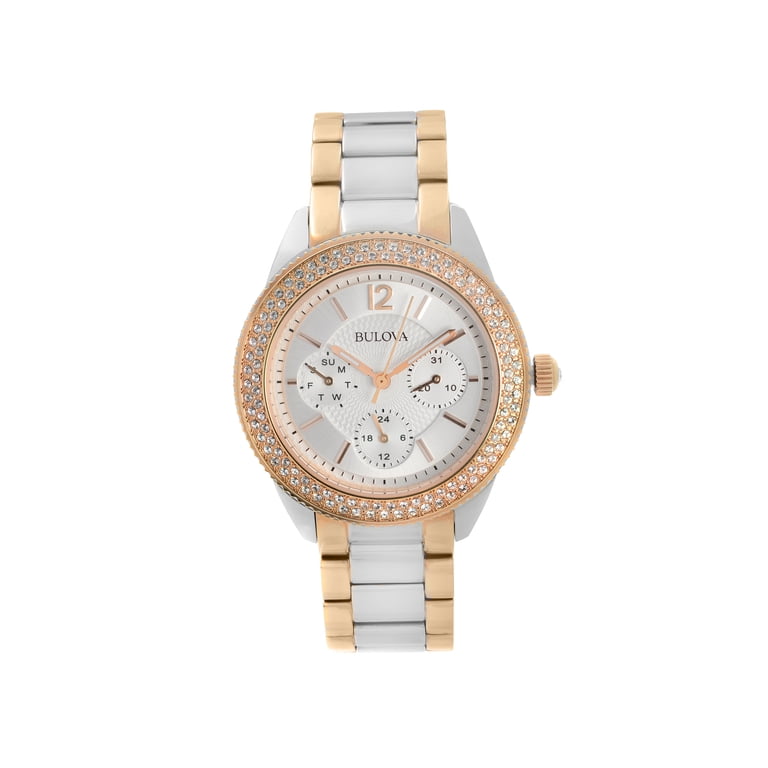 Pre-Owned Bulova Crystal 38mm Steel Silver Dial Ladies Watch 