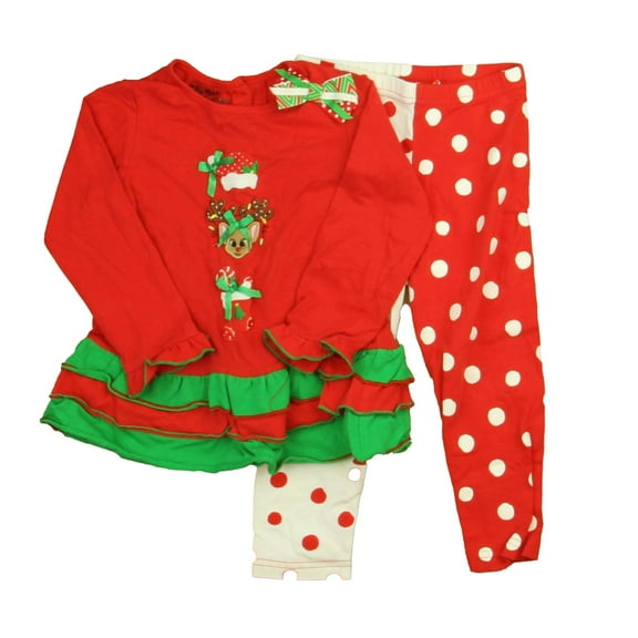 Pre-Owned Bumble & Birdie Girls Red | Green Reindeer Apparel Sets size: 2T (Good)