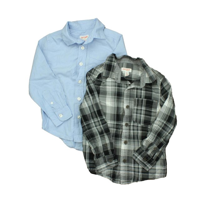 Preowned Cat & Jack Boys Blue Black Plaid Button Down Long Sleeve