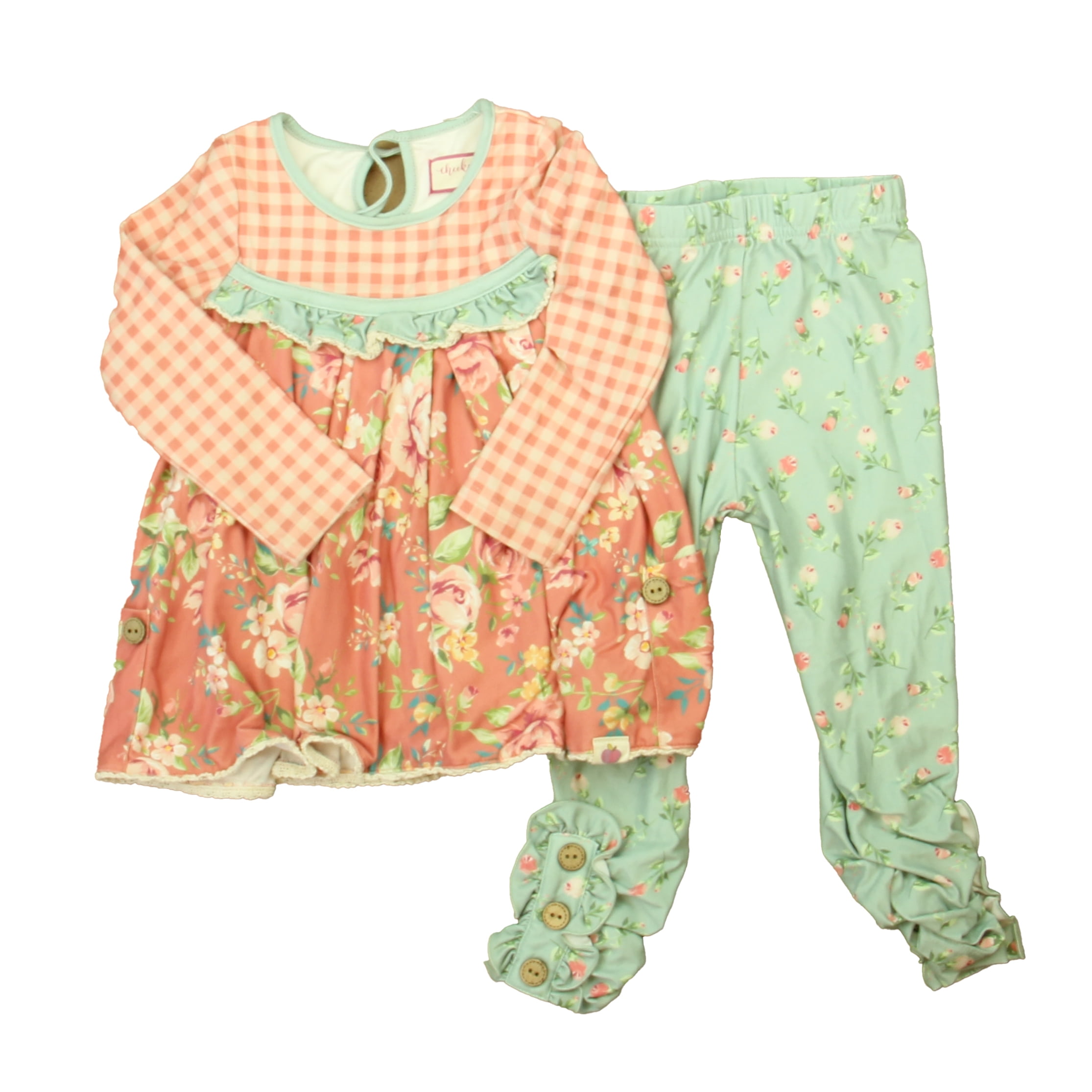 Pre-owned Cheeky Plum Girls Pink | Aqua Floral Apparel Sets size: 12-18  Months