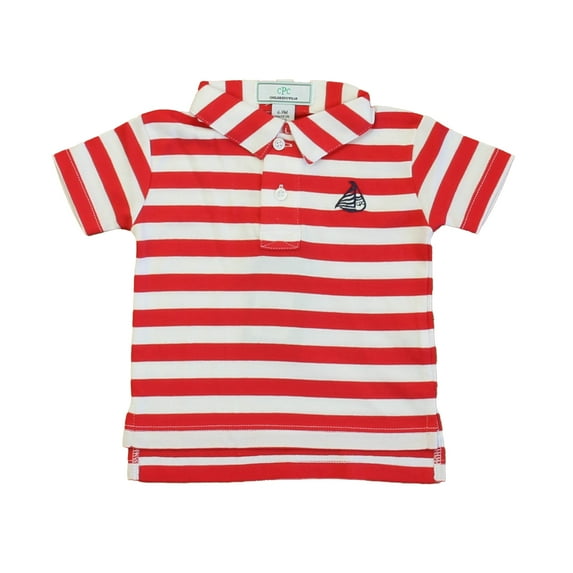 Pre-Owned Classic Prep Boys Lollipop | Red | White Stripe Polo Shirt size: 9-12 Months (New with Tags)