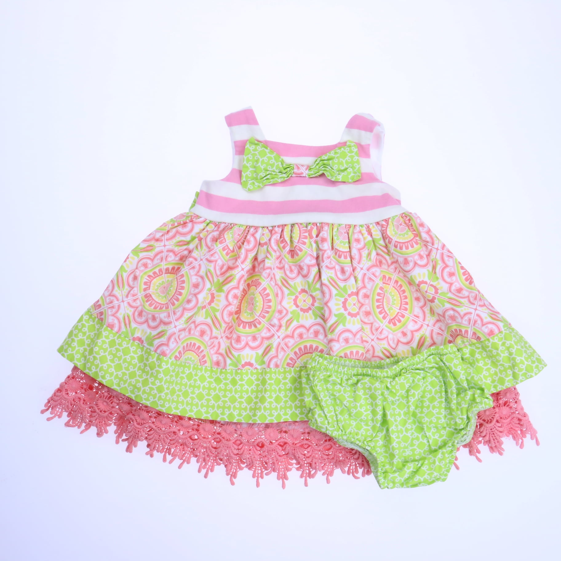 Pre Owned Counting Daisies Girls Pink White Green Dress size 12 Months Fair Walmart