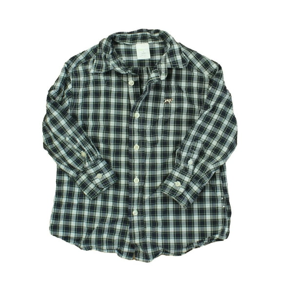 Pre-owned: Crewcuts Boys Green | Plaid Button Down Long Sleeve size: 3T (Good)
