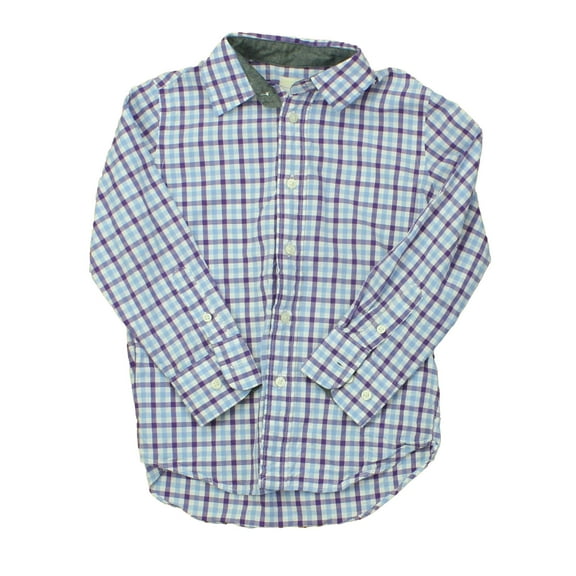 Pre-owned: Crewcuts Boys White | Blue | Purple | Checks Button Down Long Sleeve size: 4-5T (Good)