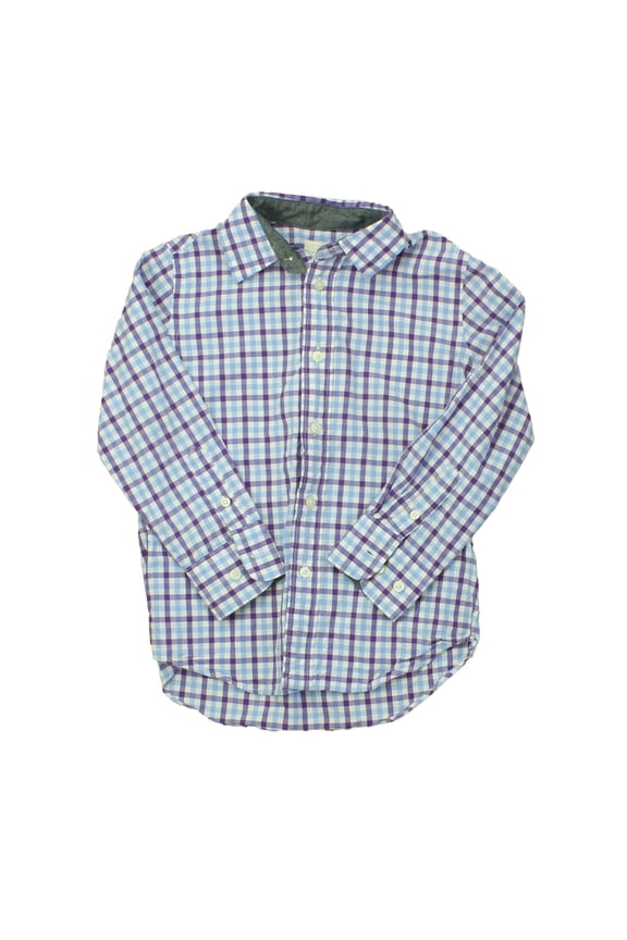 Pre-owned: Crewcuts Boys White | Blue | Purple | Checks Button Down Long Sleeve size: 4-5T (Good)