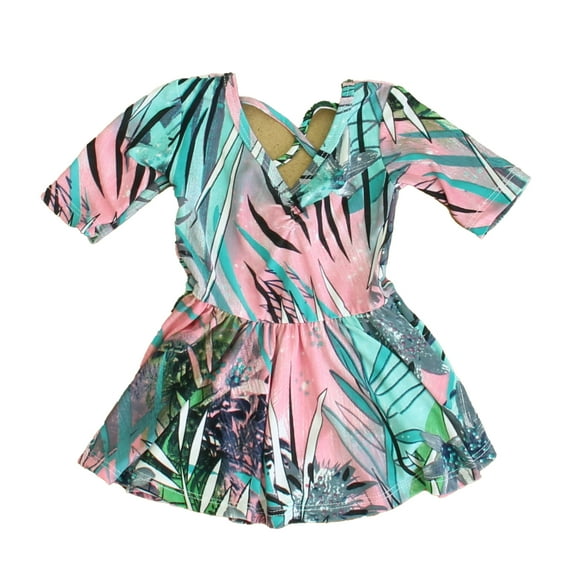 Pre-Owned Dot Dot Smile Girls Pink | Green Palm Trees Dress size: 6-12 Months (Good)