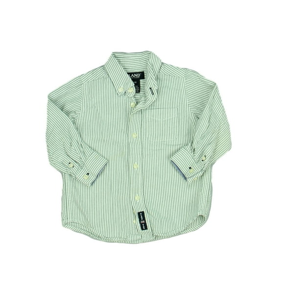 Pre-owned: E. Land Boys Green | White Button Down Long Sleeve size: 18 Months (Excellent)