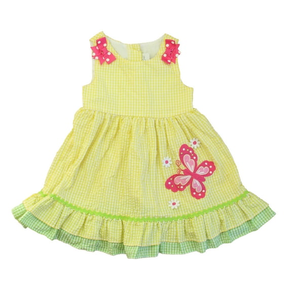 Pre-Owned Emily Rose Girls Yellow | Pink Butterfly Dress size: 2T (Good)