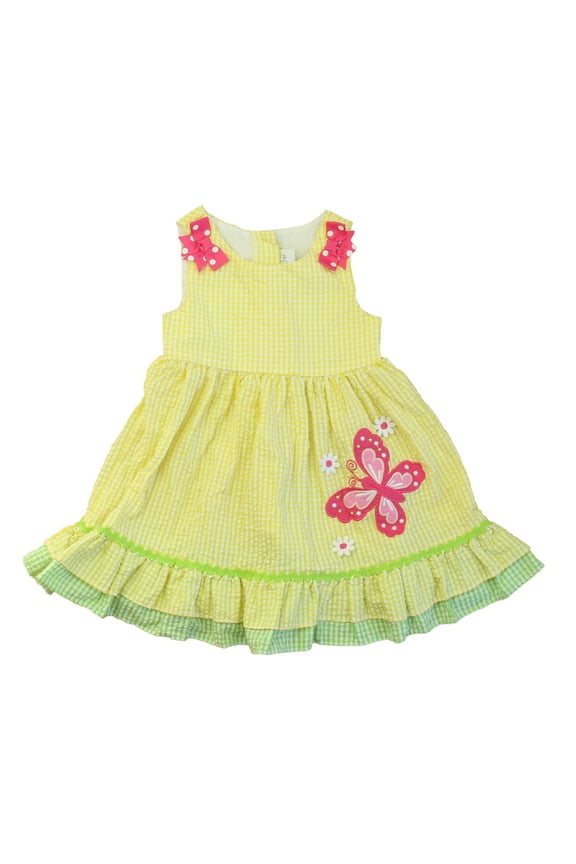 Pre-Owned Emily Rose Girls Yellow | Pink Butterfly Dress size: 2T (Good)