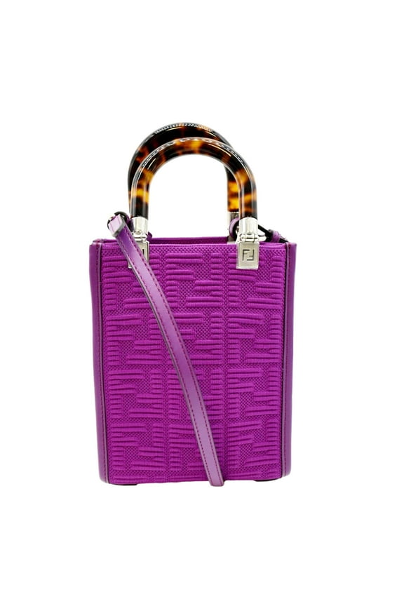 Pre-Owned FENDI Sunshine Mini Plexiglass Vitello Ceylon Shopper Tote Purple