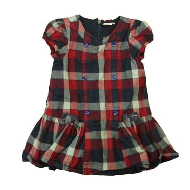 Pre-Owned Fagottino Girls Navy | Red Plaid Dress size: 18-24 Months (Good)