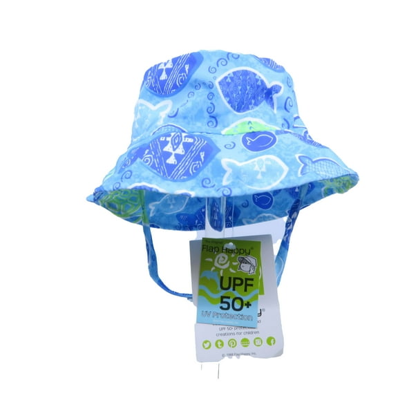 Pre-owned: Flap Happy Boys Light Blue | Green | Fish | Turtles Sun Hat size: 3-6 Months (New with Tags)