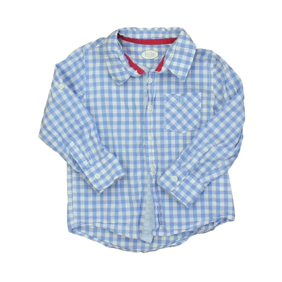 Pre-owned: Frenchie Mini Couture Boys White | Blue | Checks Button Down Long Sleeve size: 3T (Good)