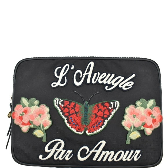 Pre-Owned GUCCI Butterfly Techno Embroidered Canvas Tech Case Black 473883
