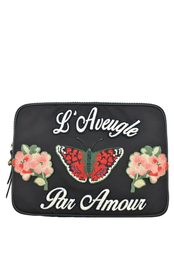 Pre-Owned GUCCI Butterfly Techno Embroidered Canvas Tech Case Black 473883