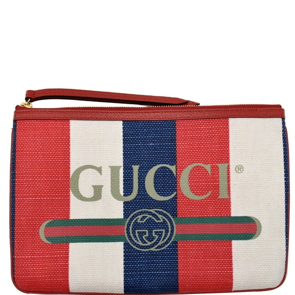 Pre-Owned GUCCI Linea Merida Web Stripe Canvas Zip Pouch Multicolor 524788