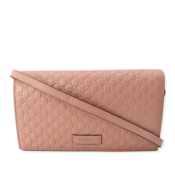 Pre-Owned GUCCI Micro GG Guccissima Leather Crossbody Wallet Pink 466507