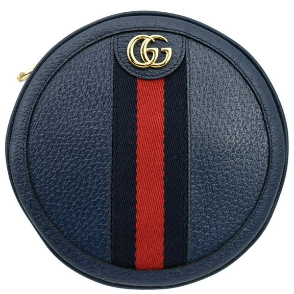 Pre-Owned GUCCI Ophidia Mini GG Round Web Monogram Leather Backpack Bag Blue 598661