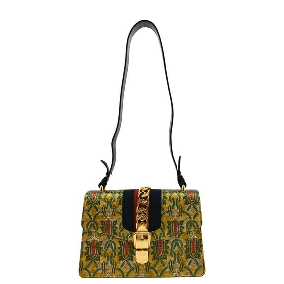 Pre-Owned GUCCI Sylvie Small Metallic Jacquard Shoulder Bag Multicolor 421882