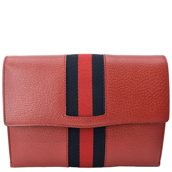 Pre-Owned GUCCI Totem Web Leather Clutch Bag Red 489619