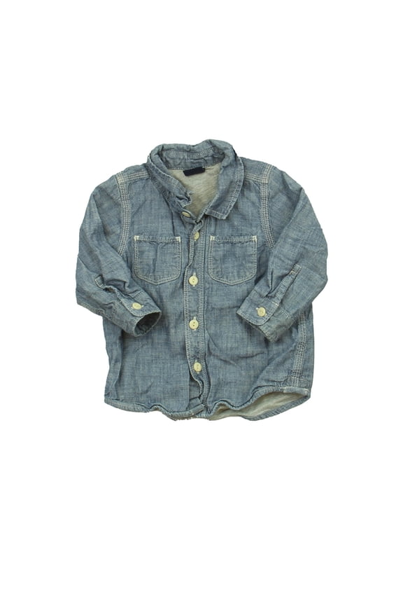 Pre-Owned Gap Boys Blue Button Down Long Sleeve size: 12-18 Months (Excellent)