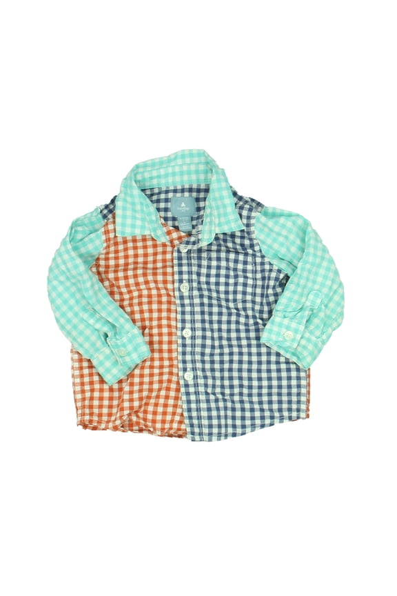 Pre-owned: Gap Boys Blue | Red | Checks Button Down Long Sleeve size: 12-18 Months (Excellent)