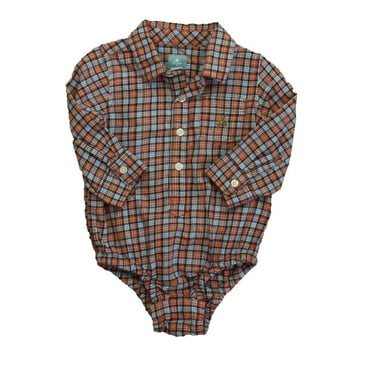 Pre-Owned Gap Boys Orange | Blue Plaid Button Down Long Sleeve size: 6-12 Months (Good)