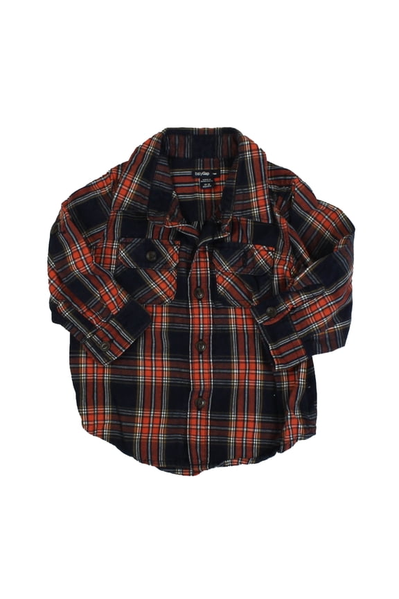 Pre-Owned Gap Boys Orange | Plaid Button Down Long Sleeve size: 12-18 Months (Good)