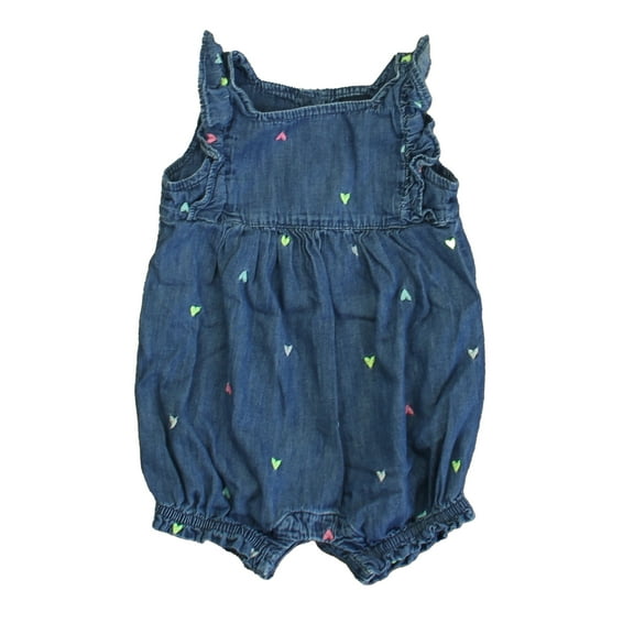 Pre-Owned Gap Girls Blue Hearts Romper size: 6-12 Months (Good)