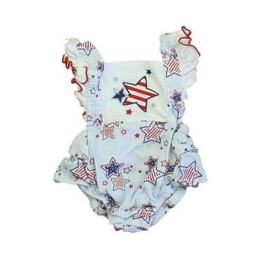 Pre-Owned Good Lad Girls Red | White | Blue Romper size: 6 Months (Good)