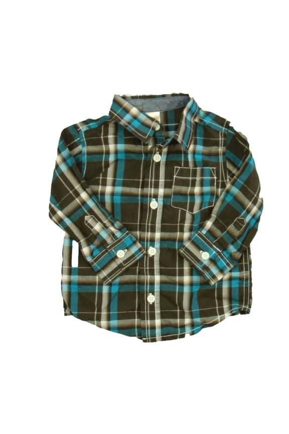 Pre-owned: Gymboree Boys Brown | Blue Plaid Button Down Long Sleeve size: 12-18 Months (Good)
