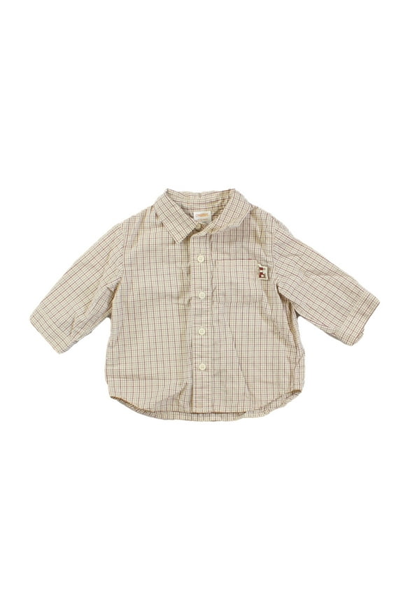 Pre-owned: Gymboree Boys Tan | Red Button Down Long Sleeve size: 6-12 Months (Excellent)