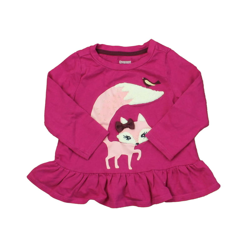 Pre-owned Gymboree Girls Pink | Fox Long Sleeve T-Shirt size: 12-18 Months