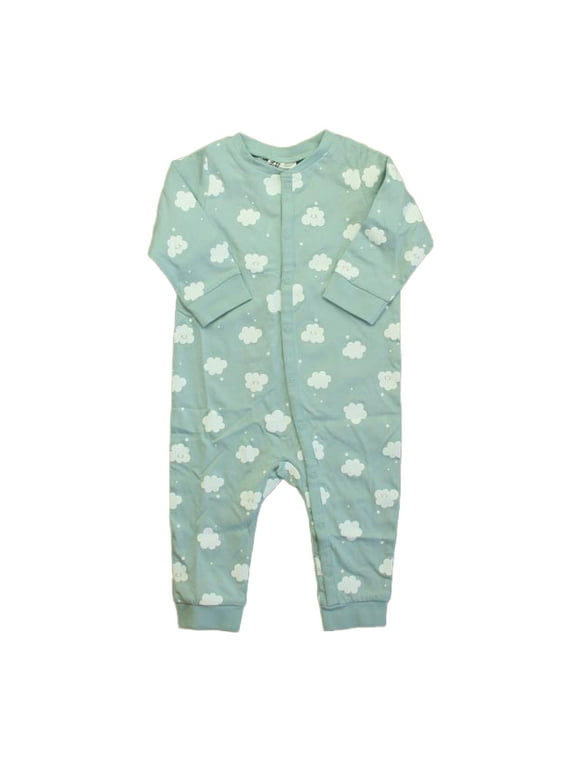Pre-owned H&M Boys Aqua | White Clouds 1-piece Non-footed Pajamas size: 9 Months