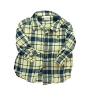 Pre-owned Hanna Andersson Boys Ivory | Blue | Black Plaid Button Down Long Sleeve size: 18-24 Months