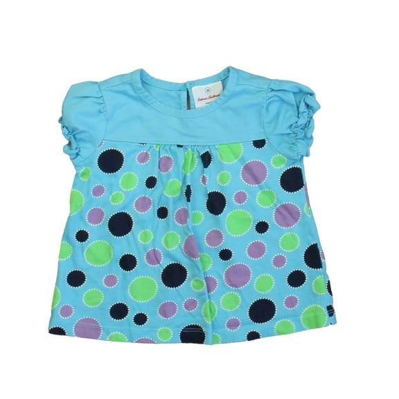 Pre-Owned Hanna Andersson Girls Blue | Green Polka Dots Short Sleeve Shirt size: 18-24 Months (Good)