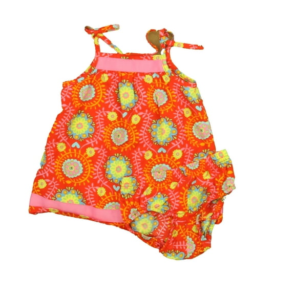 Pre-Owned Hanna Andersson Girls Red | Blue | Pink Floral Dress size: 6-12 Months (Excellent)