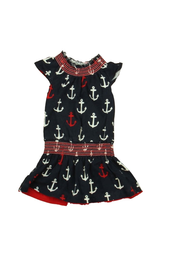 Pre-owned: Hatley Girls Navy | White | Red Anchors Dress size: 2T (Fair)