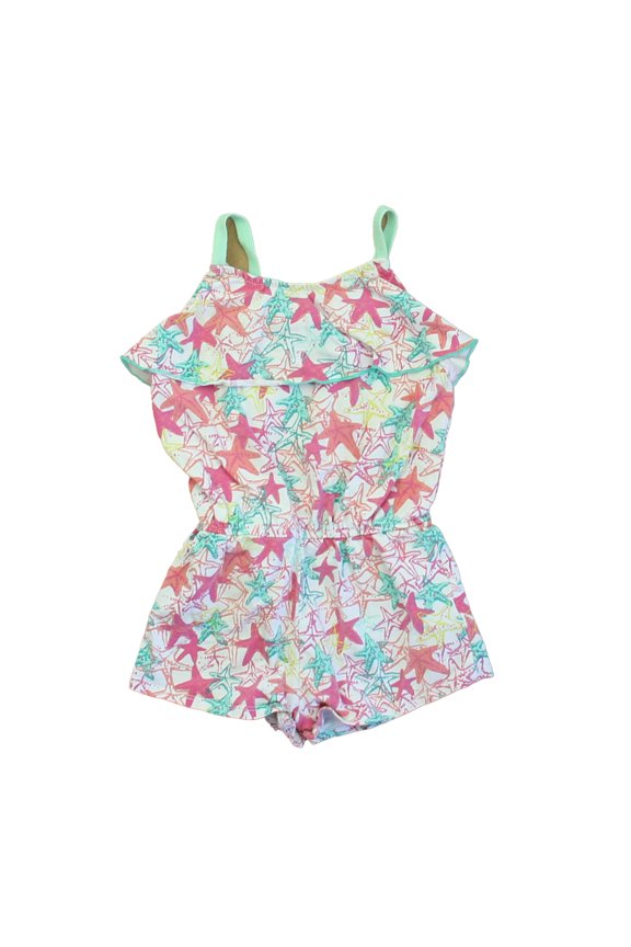 Pre-owned: Hatley Girls White | Aqua | Pink Floral Romper size: 2T (Good)