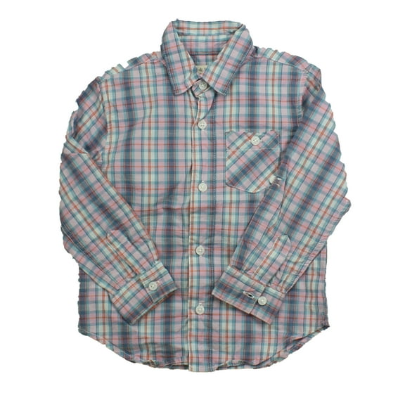 Pre-owned: Hope & Henry Boys Pink | Grey | Plaid Button Down Long Sleeve size: 4T (Excellent)