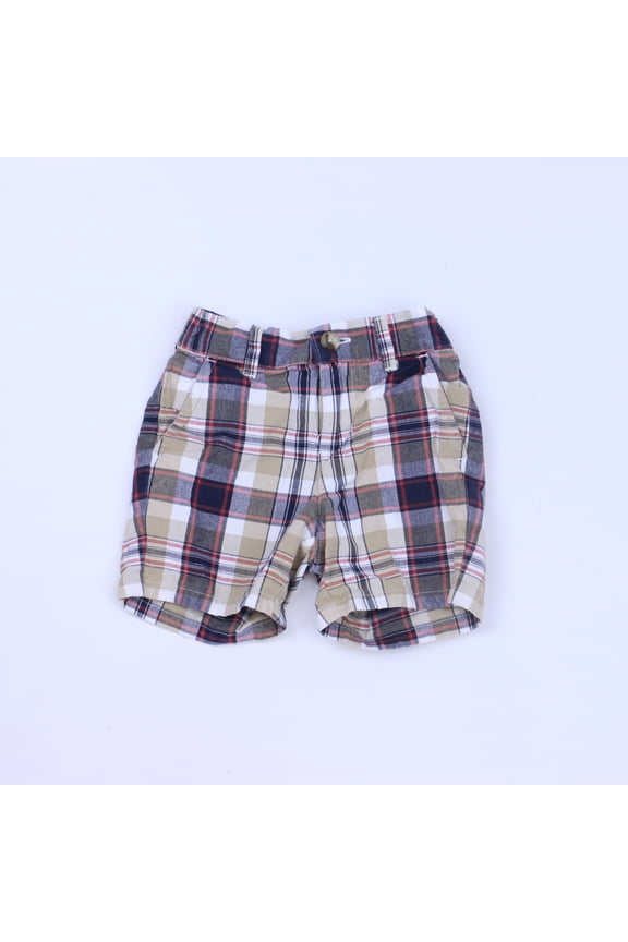 Pre-owned: Janie & Jack Boys Tan | Blue | Red Plaid Shorts size: 3-6 Months (Excellent)