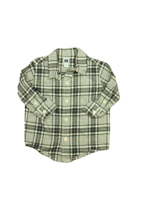 Pre-owned: Janie and Jack Boys Black | Gray Plaid Button Down Long Sleeve size: 3-6 Months (Excellent)