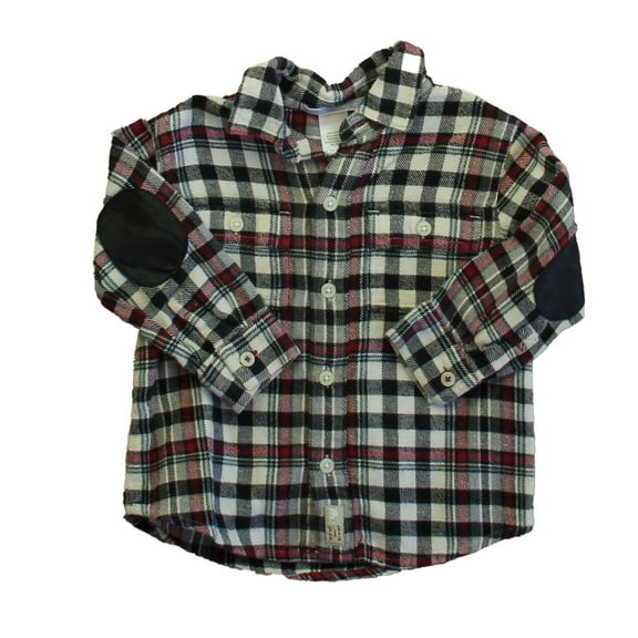 Pre-Owned Janie and Jack Boys Black | Red Plaid Button Down Long Sleeve size: 12-18 Months (Fair)