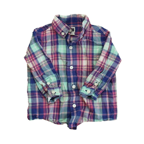 Pre-Owned Janie and Jack Boys Blue | Pink Plaid Button Down Long Sleeve size: 6-12 Months (Good)