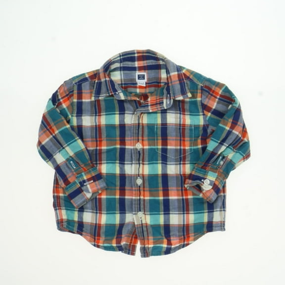 Pre-owned: Janie and Jack Boys Blue Plaid Button Down Long Sleeve size: 12-18 Months (Good)