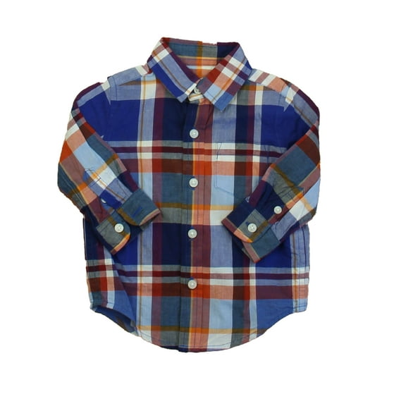 Pre-owned: Janie and Jack Boys Blue | Red Plaid Button Down Long Sleeve size: 3-6 Months (Excellent)